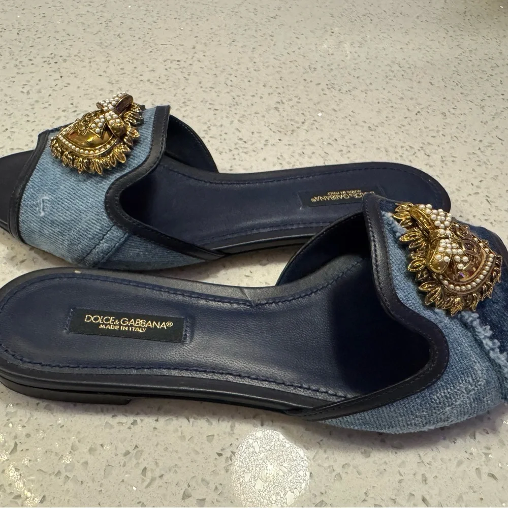 Dolce & Gabbana Blue Embellished Women's Slides - Picture 2 of 4